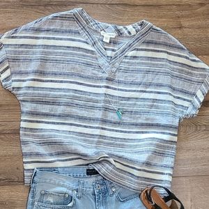 ARTISANNY Linen Top - Striped, V-Neck - Size Medium